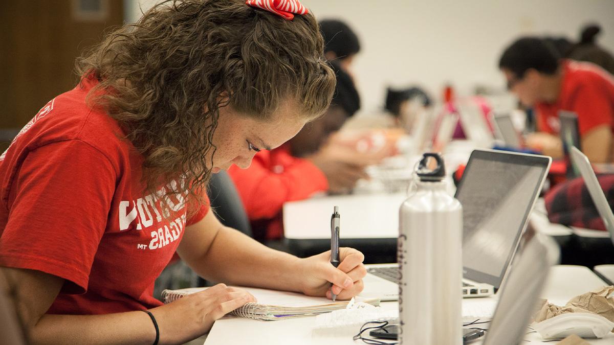 A student working in class